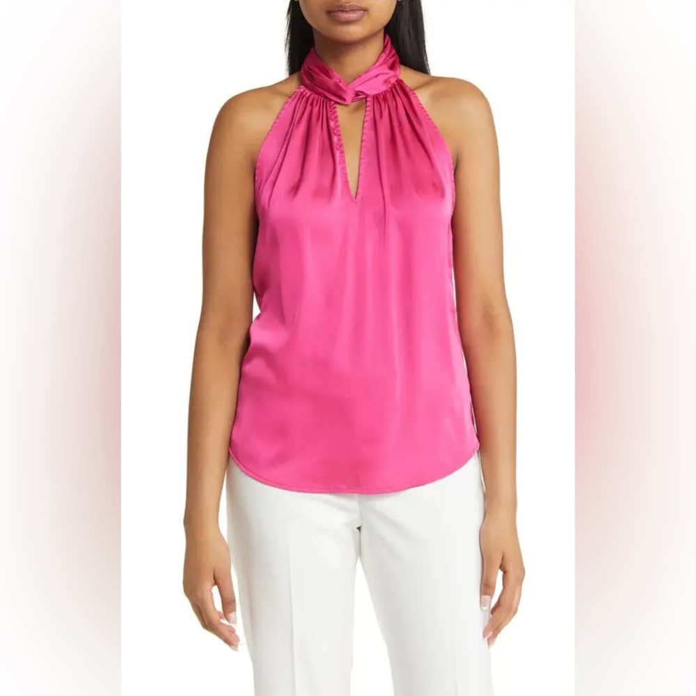 NWT Anne Klein Pink Satin Halter Top, XL
